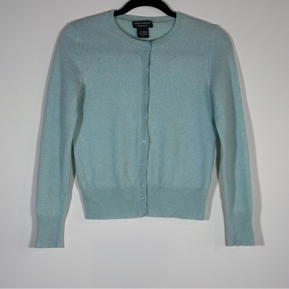 Lord & Taylor 100% Cashmere Cardigan in Soft Aqua Blue Size M - Picture 1 of 8